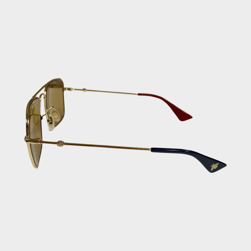 Gucci men's brown and gold sunglasses