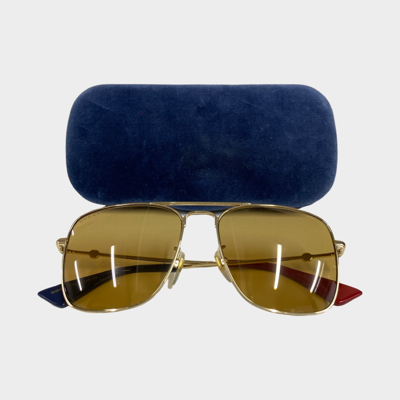 Gucci men's brown and gold sunglasses