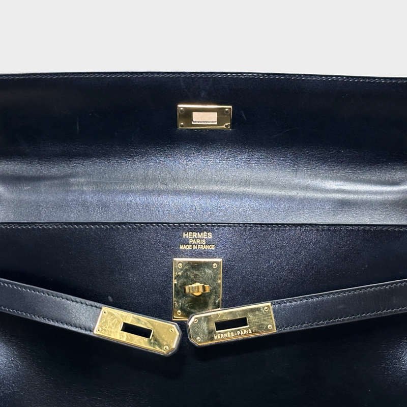 HERMÈS Kelly 32 black box calf leather handbag