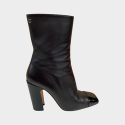 Chanel black leather boots with patent leather front