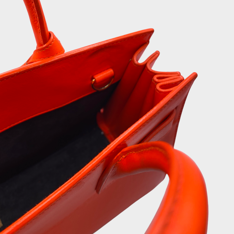 Saint Laurent women's neon orange leather small Sac De Jour tote handbag