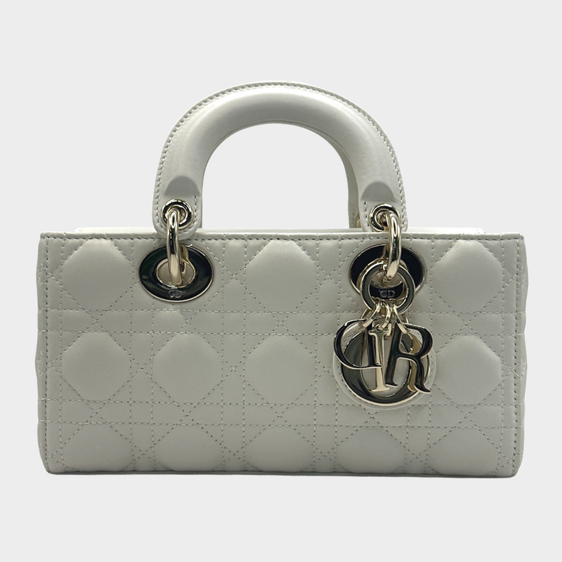 Christian Dior white quilted leather small Lady D-Joy handbag