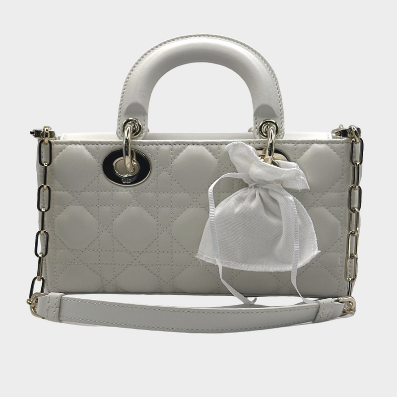 Christian Dior white quilted leather small Lady D-Joy handbag