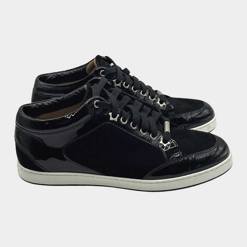 JIMMY CHOO women's black suede and patent leather sneakers