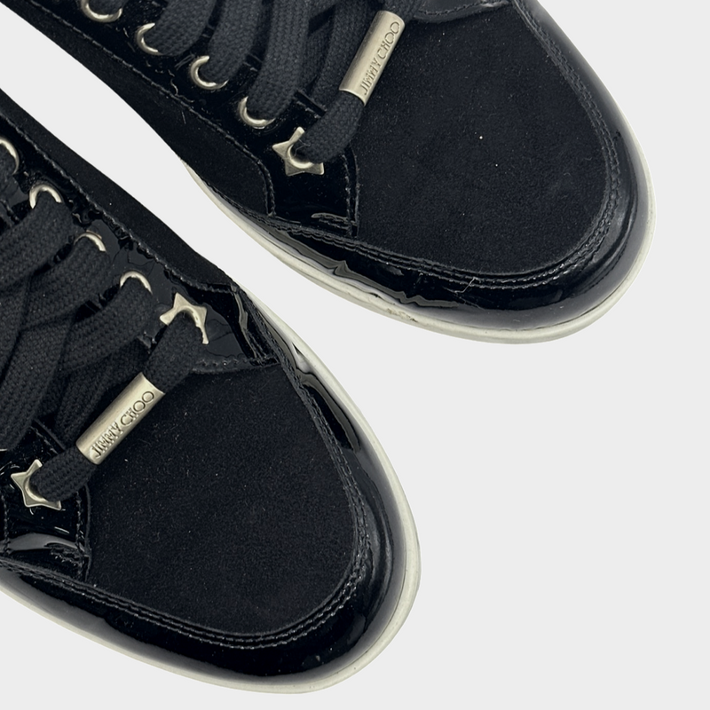 JIMMY CHOO women's black suede and patent leather sneakers