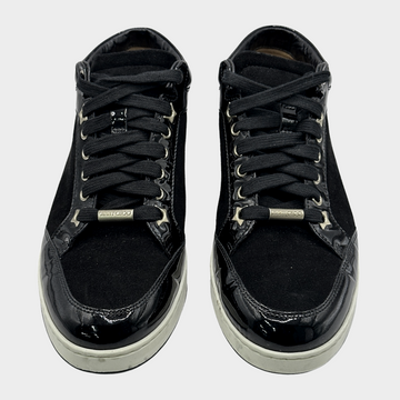 未使用 JIMMY CHOO 35 ブラックスエード JIMMY CHOO women's black suede and patent leather sneakers