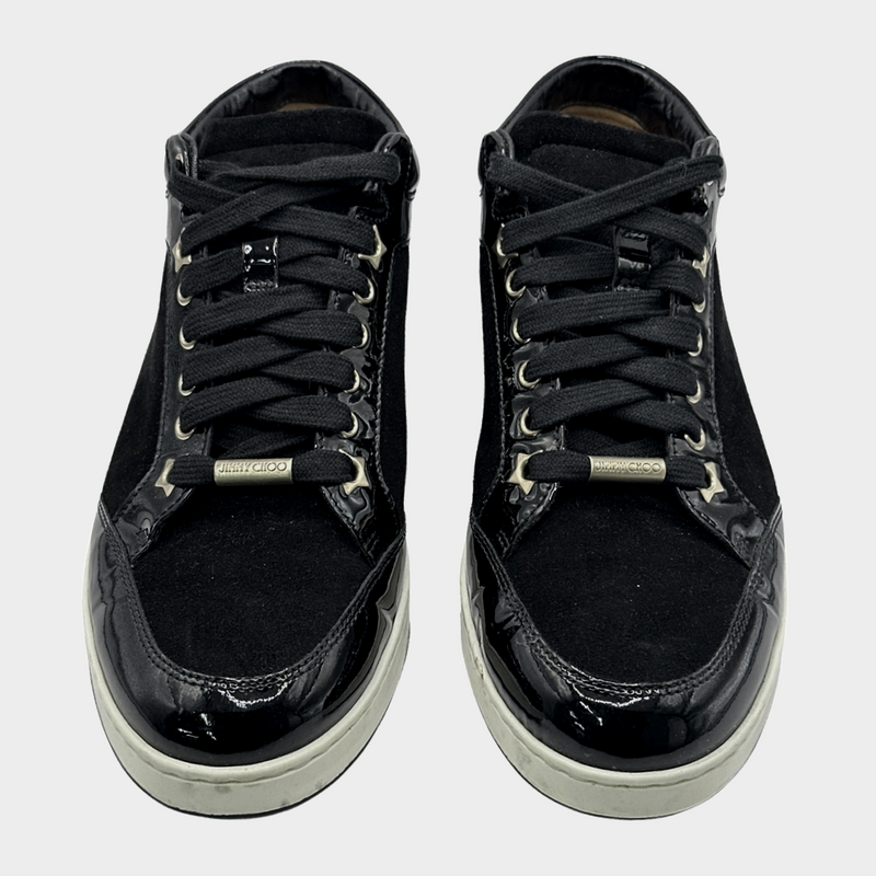 JIMMY CHOO women's black suede and patent leather sneakers