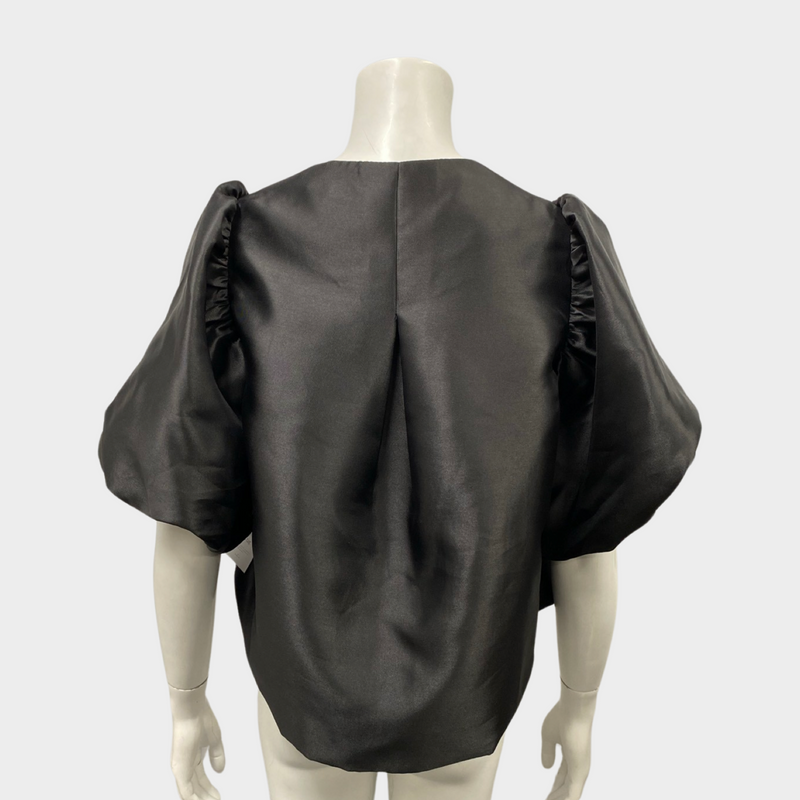 By Malina women's black cleo balloon sleeve satin blouse