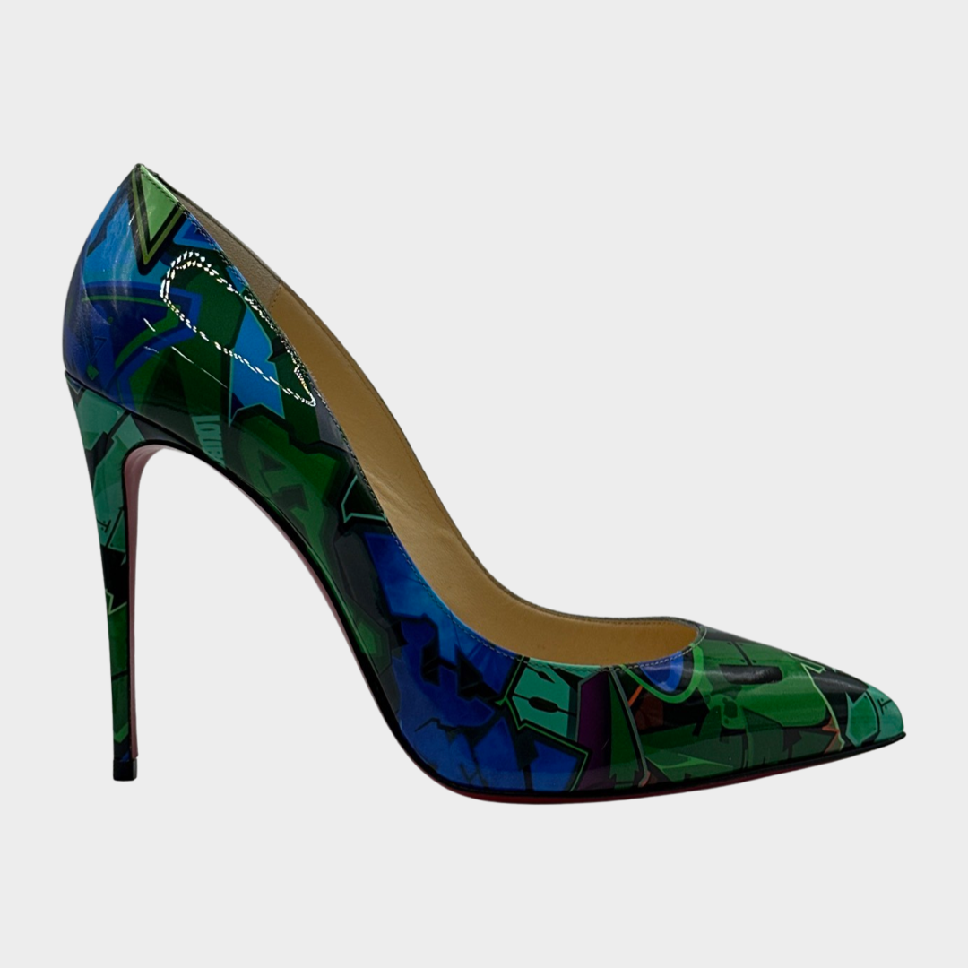 CHRISTIAN LOUBOUTIN blue and green patent leather graffiti pumps Loop Generation