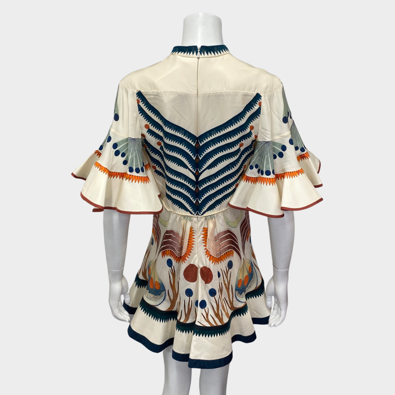 Chloe ecru and multicolour aztec print silk ruffle dress