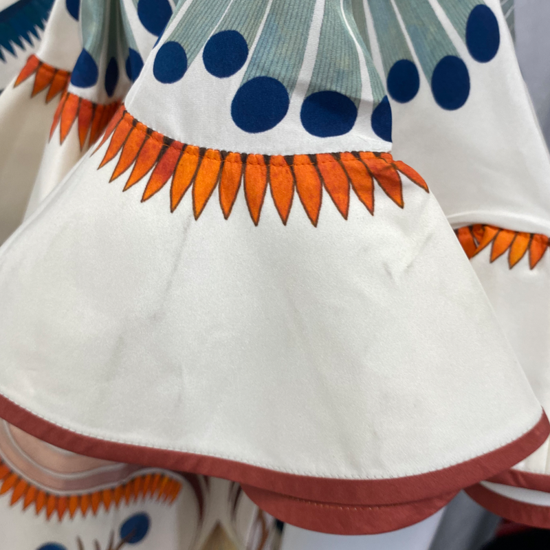 Chloe ecru and multicolour aztec print silk ruffle dress