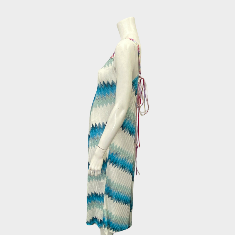 Missoni blue & white knitted dress with braided ribbon straps