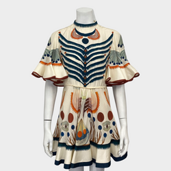 Chloe ecru and multicolour aztec print silk ruffle dress