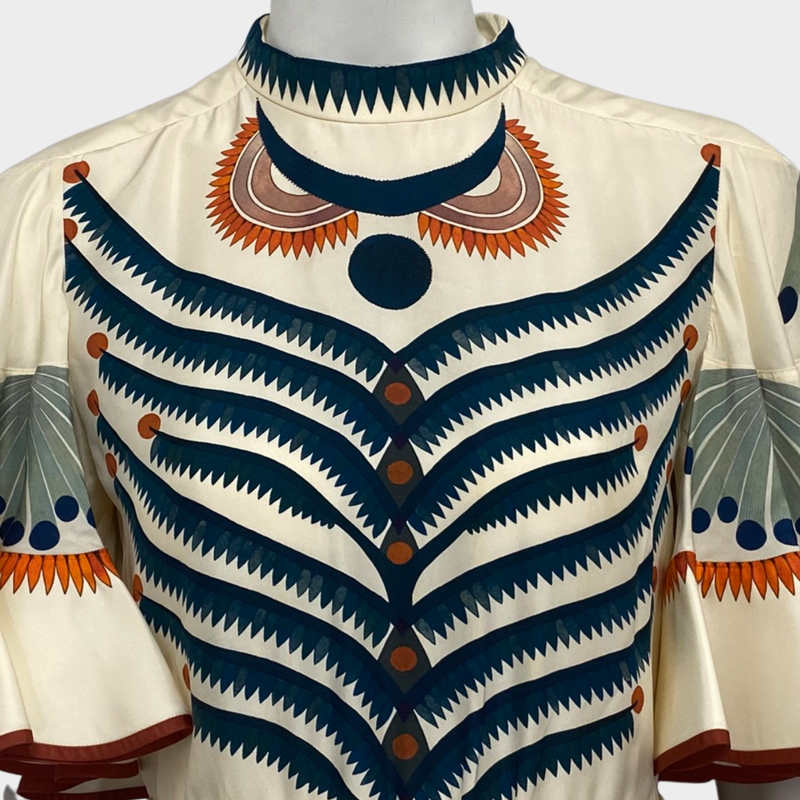 Chloe ecru and multicolour aztec print silk ruffle dress
