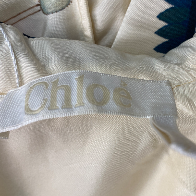 Chloe ecru and multicolour aztec print silk ruffle dress