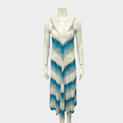 Missoni blue & white knitted dress with braided ribbon straps