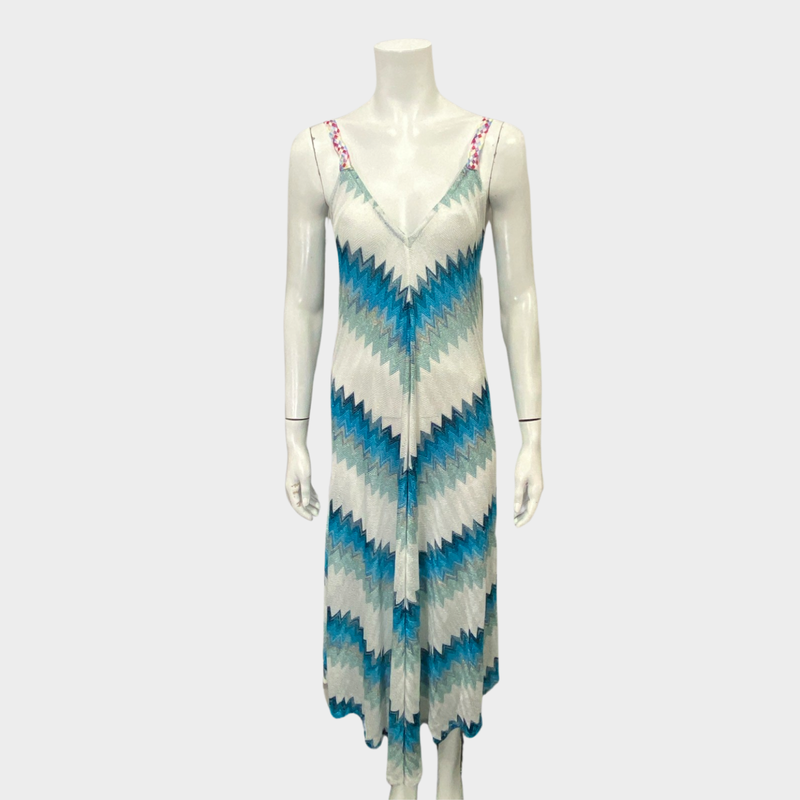 Missoni blue & white knitted dress with braided ribbon straps