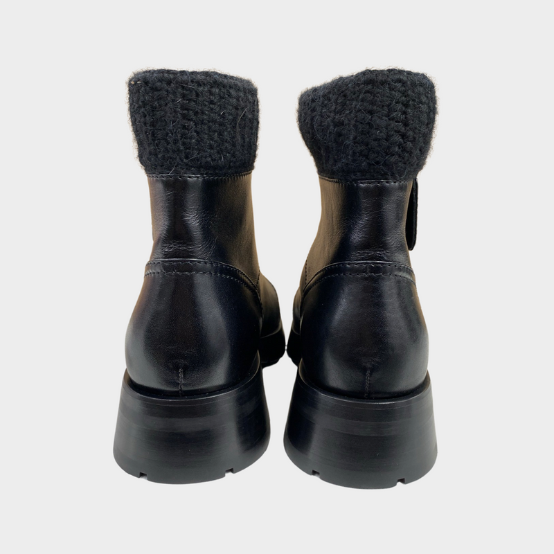 Chanel women's black leather block heel chelsea boots