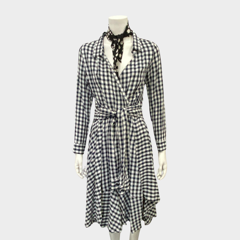Maje women's navy & white wrap effect gingham seersucker dress