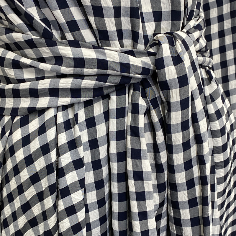 Maje women's navy & white wrap effect gingham seersucker dress
