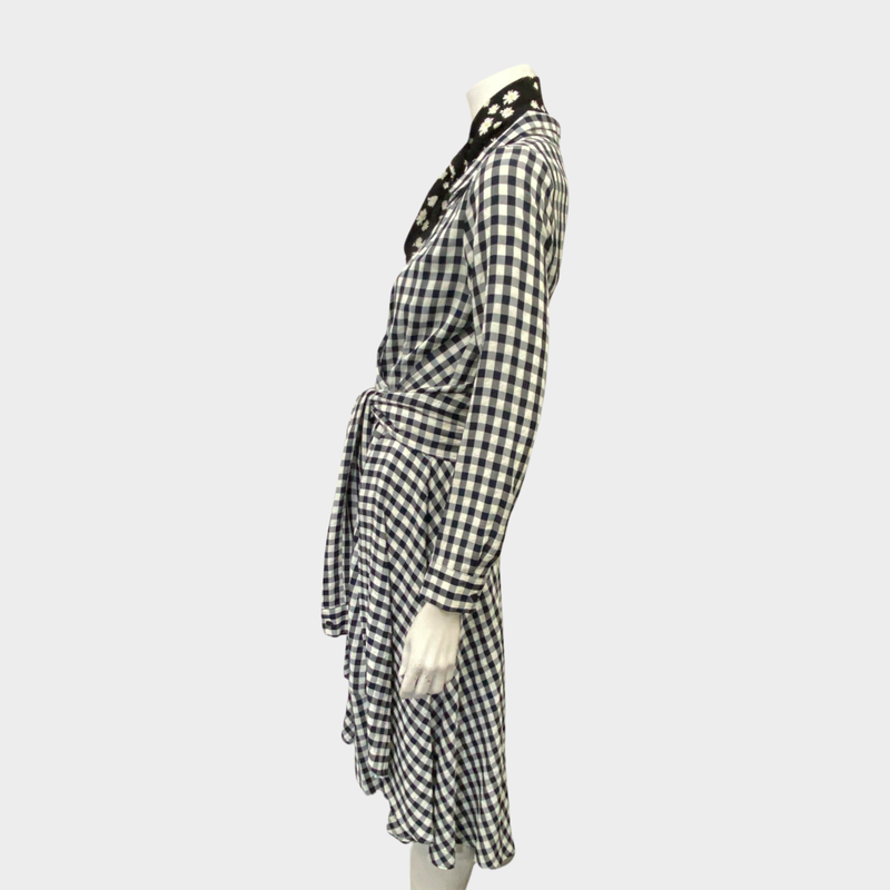 Maje women's navy & white wrap effect gingham seersucker dress