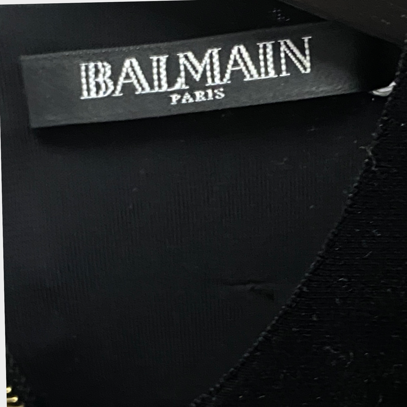 Balmain black velvet mini dress with metallic gold palm tree applique