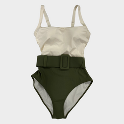 Everae women's ecru and khaki belted swimsuit