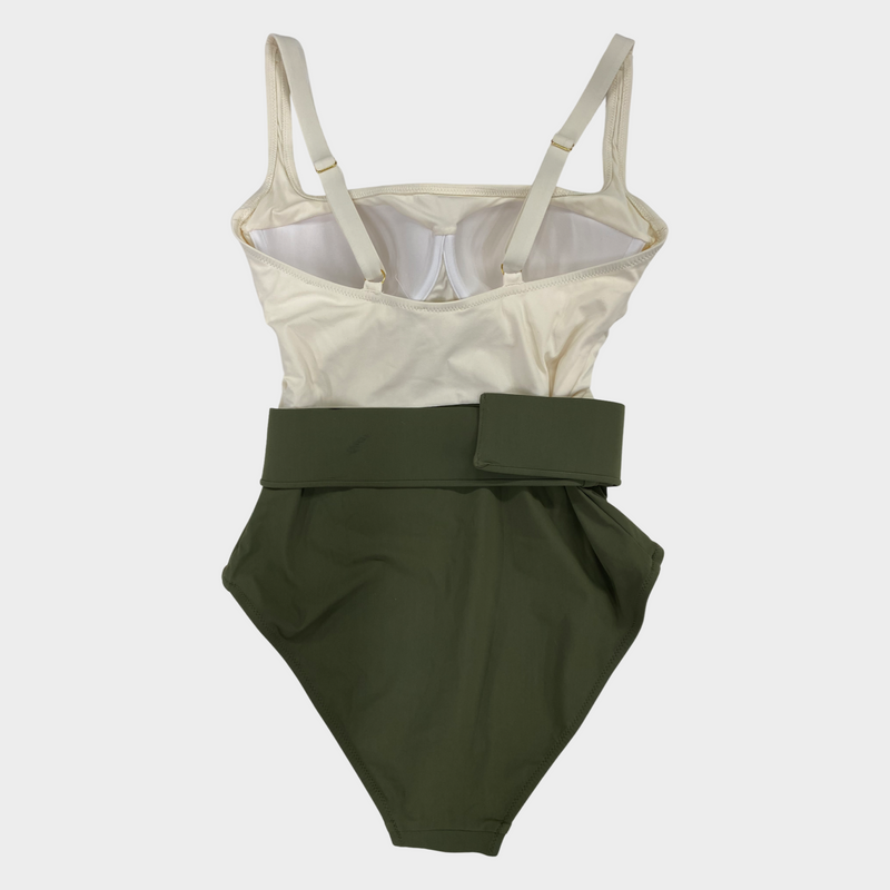 Everae women's ecru and khaki belted swimsuit