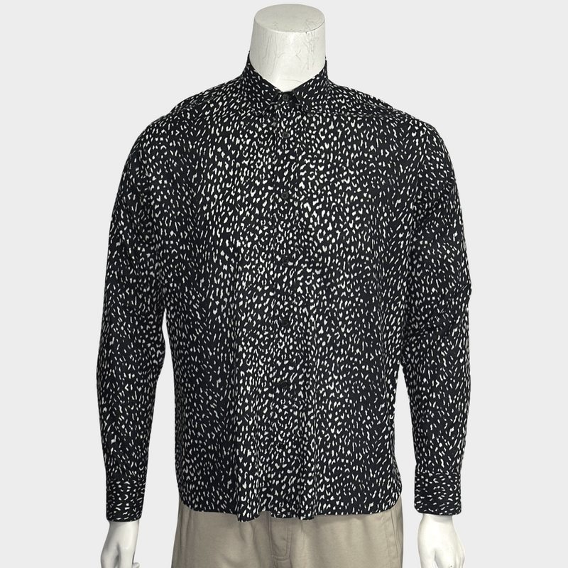 Saint Laurent men's black and white leopard print cotton shirt