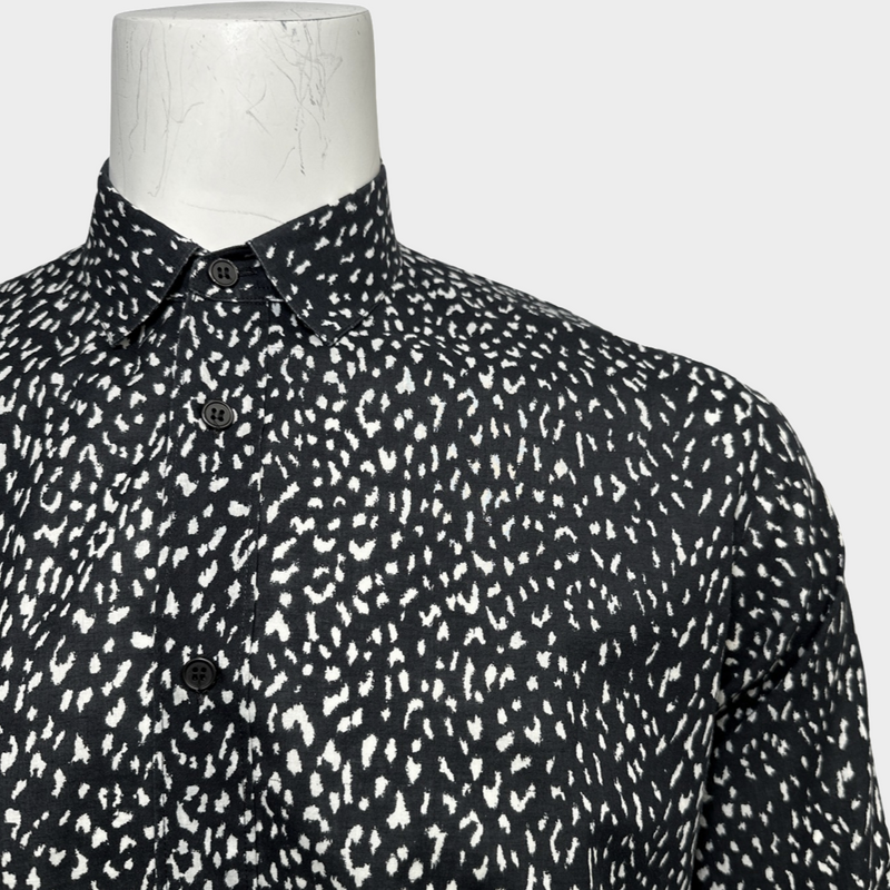 Saint Laurent men's black and white leopard print cotton shirt