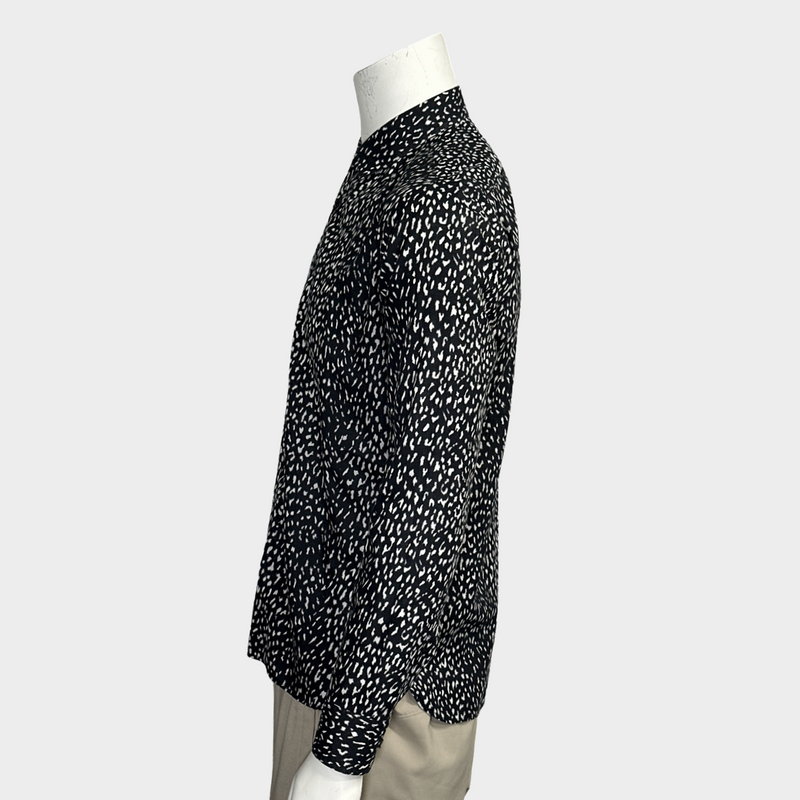 Saint Laurent men's black and white leopard print cotton shirt