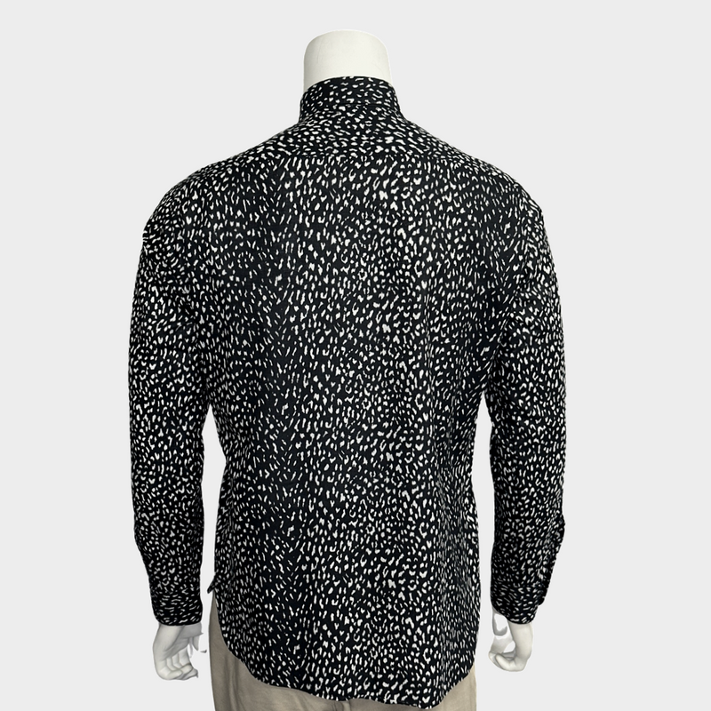 Saint Laurent men's black and white leopard print cotton shirt
