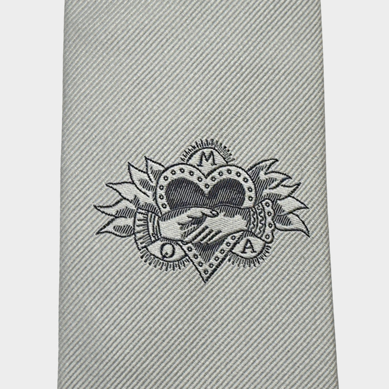 Alexander McQueen ecru silk holy heart embroidery tie
