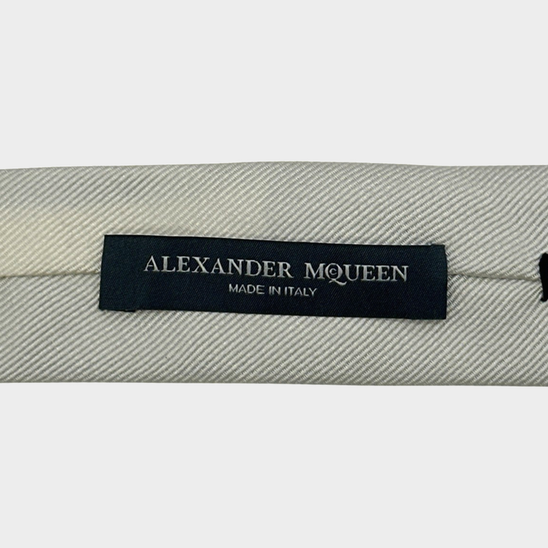 Alexander McQueen ecru silk holy heart embroidery tie