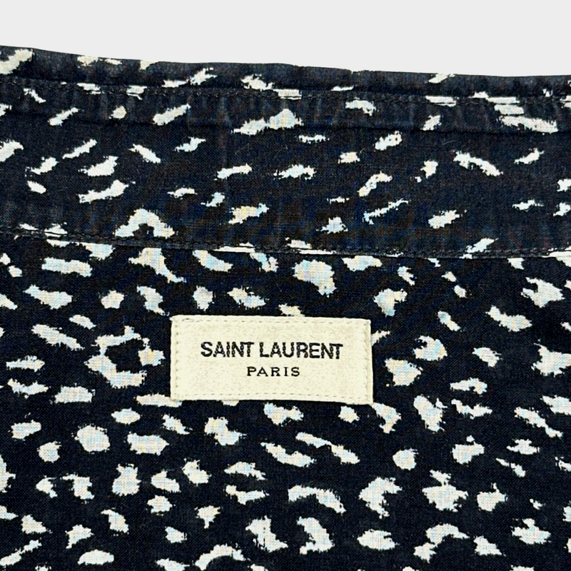 Saint Laurent men's black and white leopard print cotton shirt