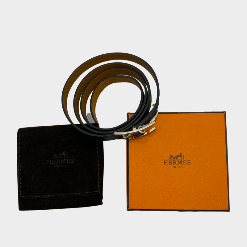 Hermes men's black behapi double tour bracelet