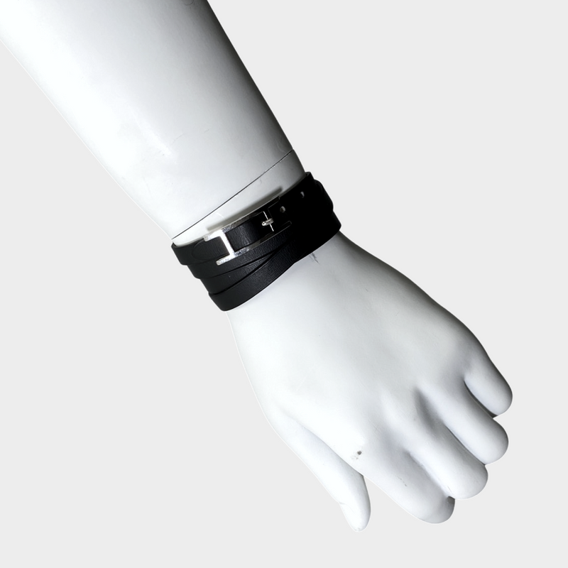 Hermes men's black behapi double tour bracelet