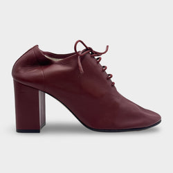 Celine Burgundy Lace-Up Leather Heeled Shoes