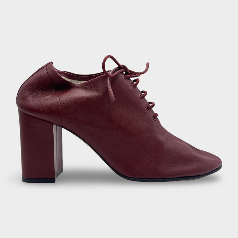 Celine Burgundy Lace-Up Leather Heeled Shoes