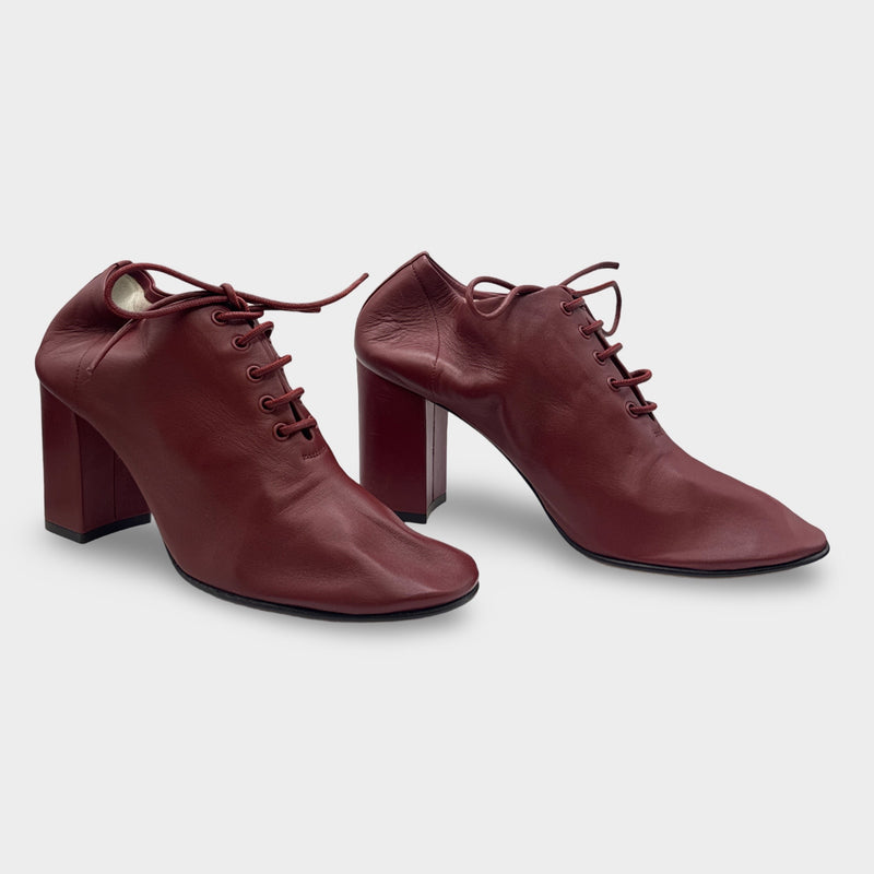 Celine Burgundy Lace-Up Leather Heeled Shoes