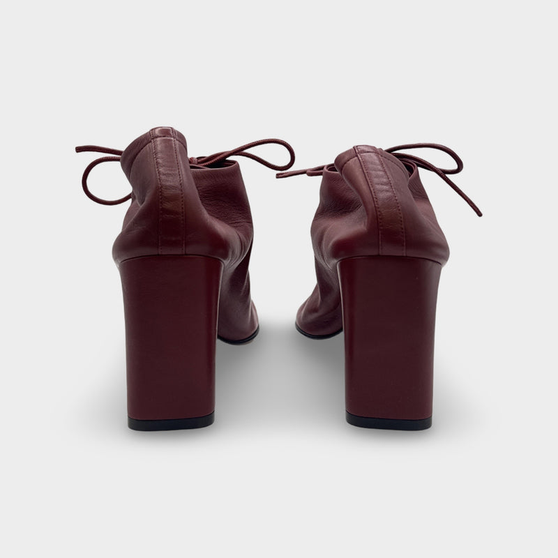 Celine Burgundy Lace-Up Leather Heeled Shoes