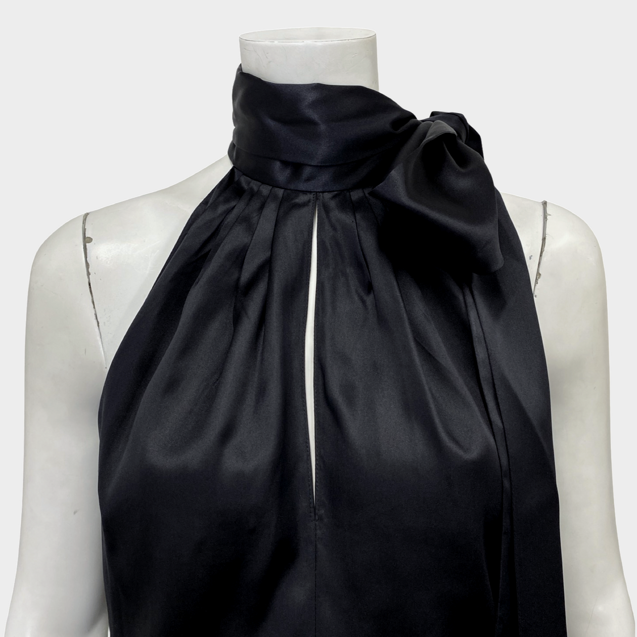 SAINT LAURENT women's black silk sleeveless blouse with tie-neck bow – Loop  Generation