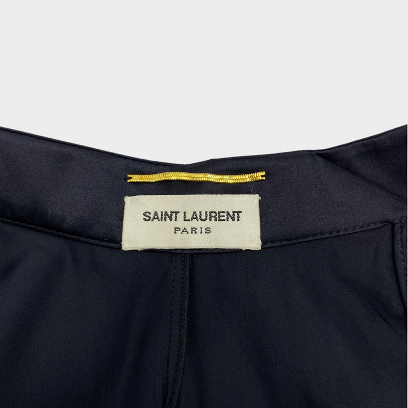 SAINT LAURENT women's black silk sleeveless blouse with tie-neck bow