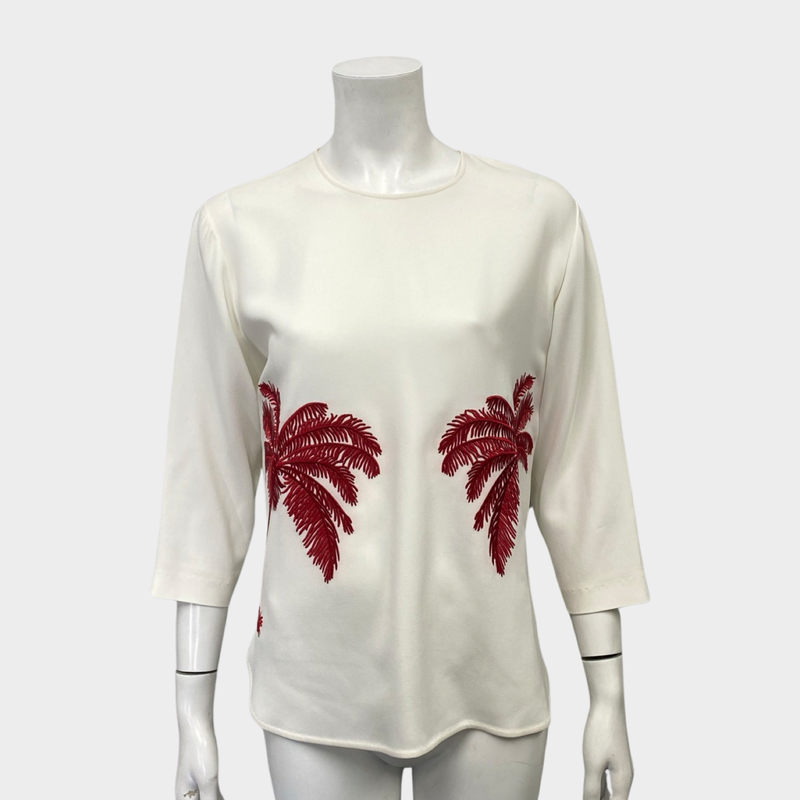 Stella McCartney women's white top with palms embroidered