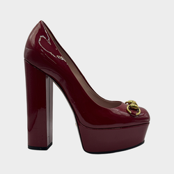 Gucci women's burgundy patent leather horsebit-detailed platform pumps