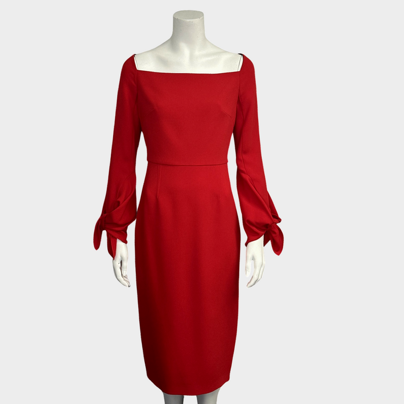 Roland Mouret women's red jersey square neckline dress