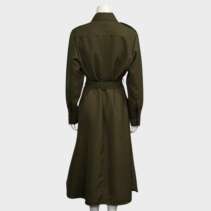 Victoria Beckham olive green polyester long-sleeved belted shirt dress
