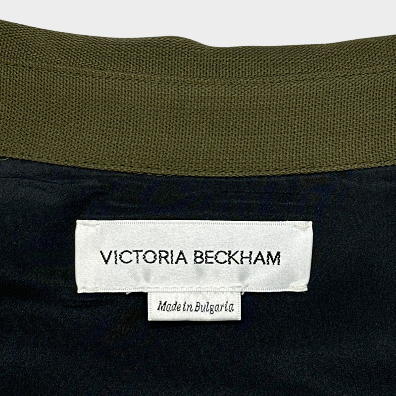Victoria Beckham olive green polyester long-sleeved belted shirt dress