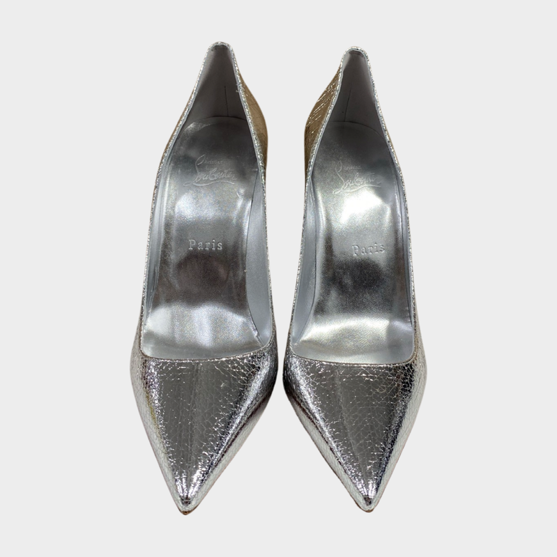 Christian Louboutin women's silver leather heels