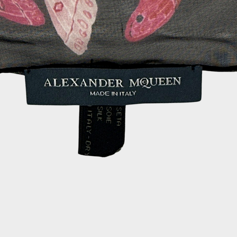 Alexander McQueen black and pink butterfly print silk square scarf